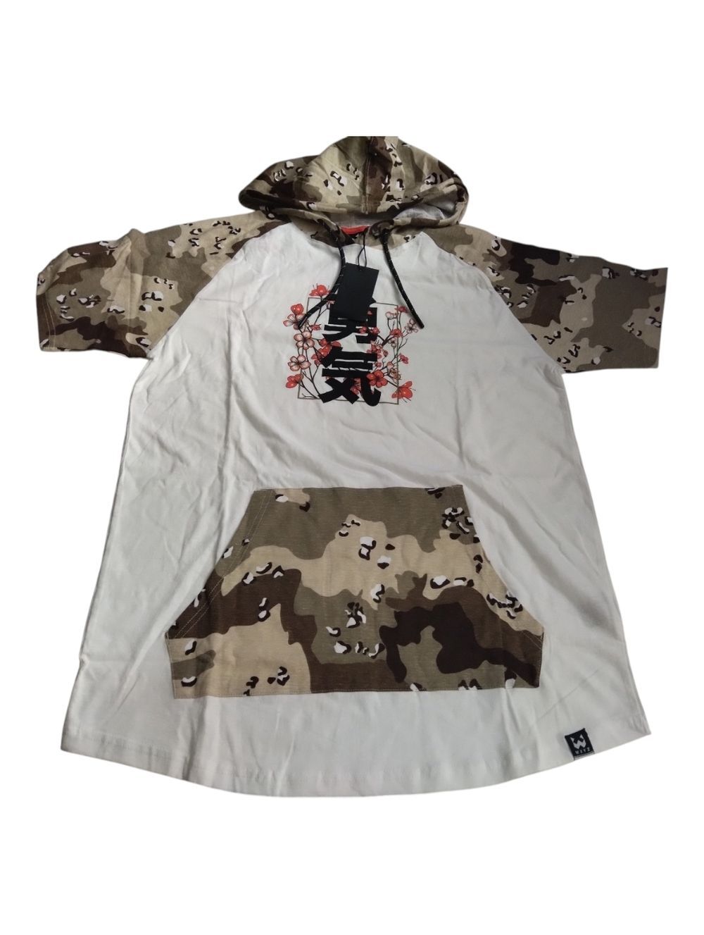 WXYZ Men's White Hoodie T Shirt with Tan Camo Accents Size L New